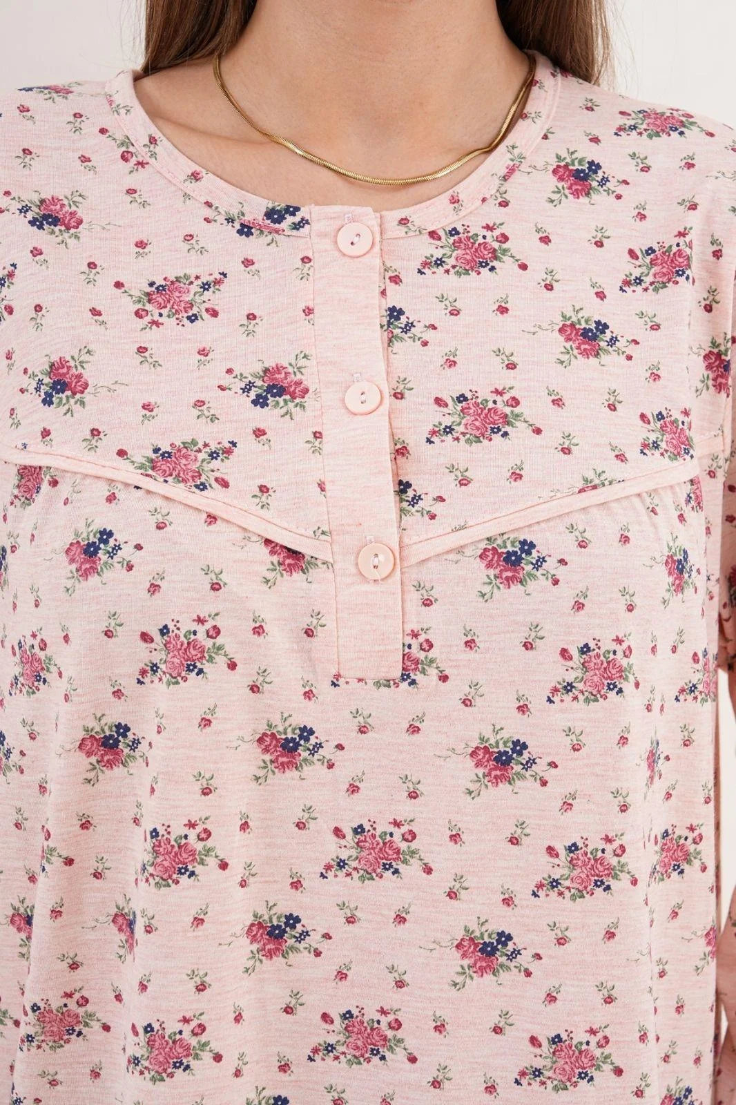Flower Patterned Plus Size Maternity Feeding-Friendly Nightgown Powder - C6205