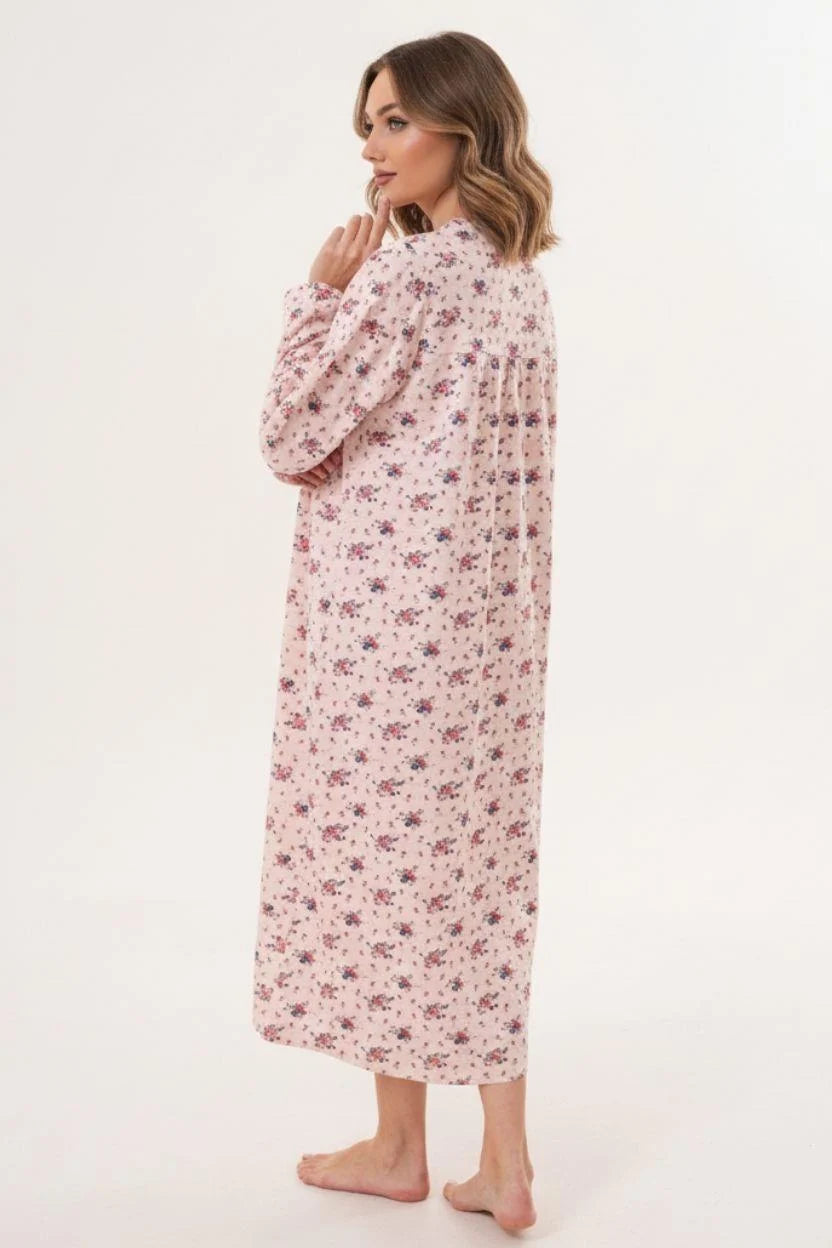 Flower Patterned Plus Size Maternity Feeding-Friendly Nightgown Powder - C6205