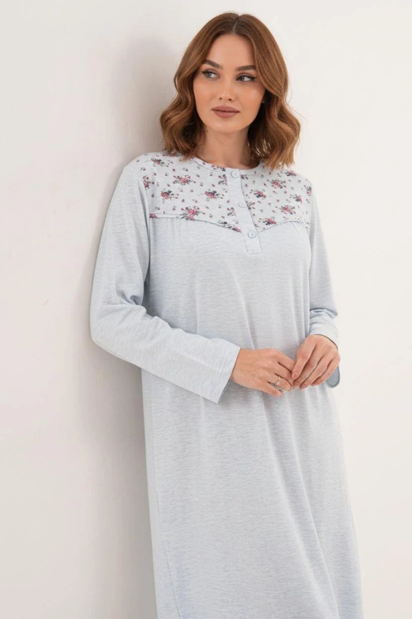 Flowery Collar Plus Size Maternity & Nursing Nightgown Blue - 6207