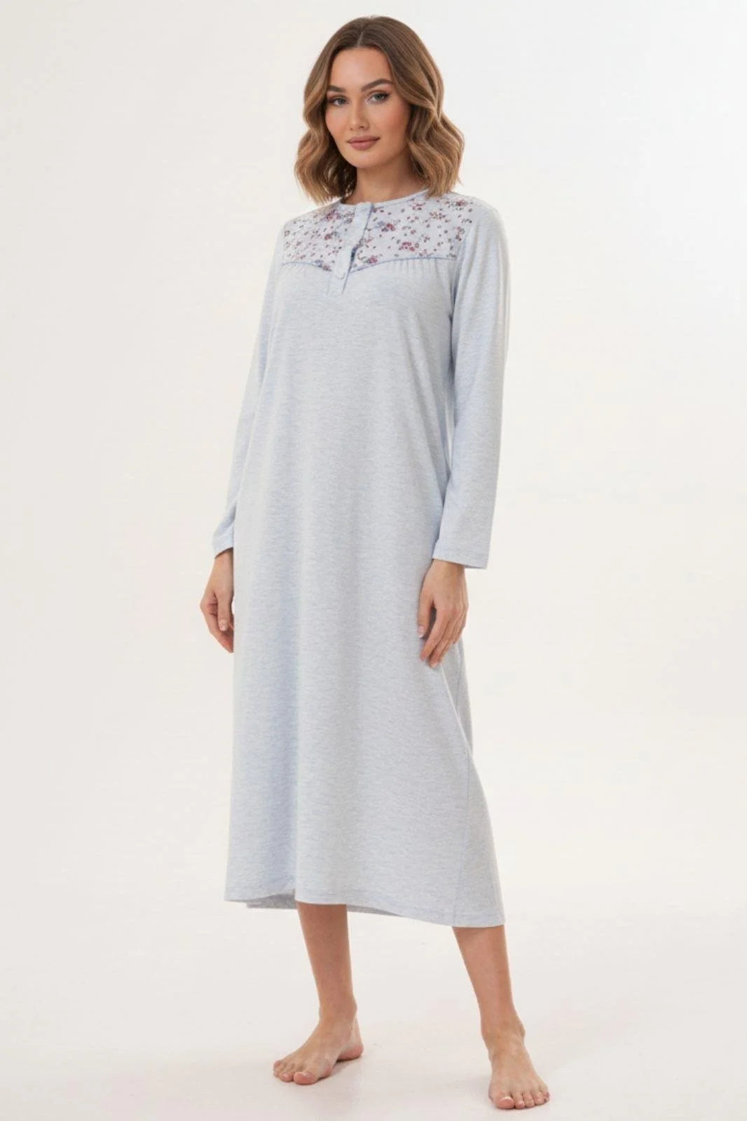 Flowery Collar Plus Size Maternity & Nursing Nightgown Blue - 6207