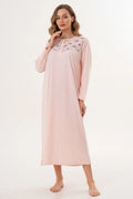 Flowery Collar Plus Size Maternity Feeding-Friendly Nightgown Powder - C6207