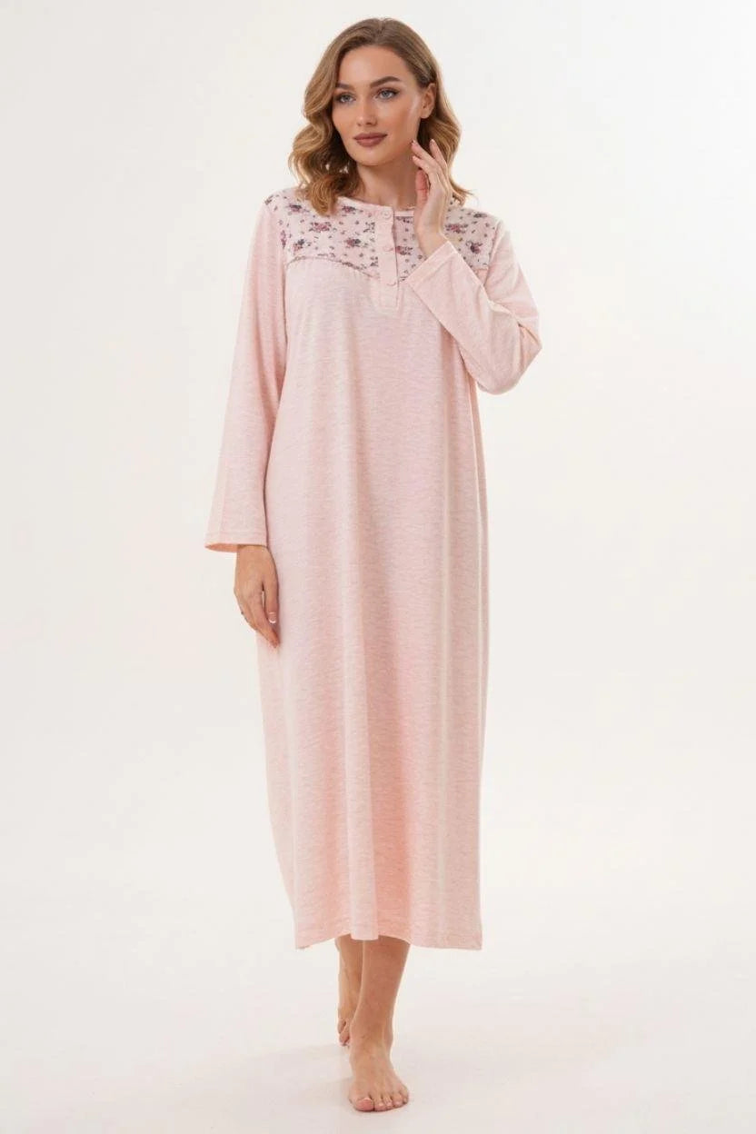 Flowery Collar Plus Size Maternity & Nursing Nightgown Powder - 6207