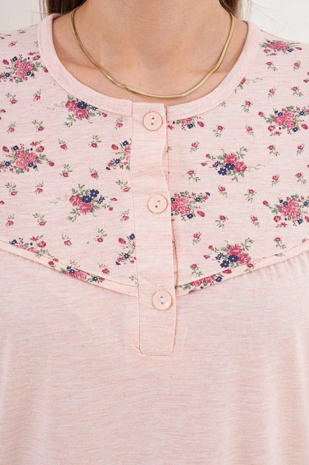 Flowery Collar Plus Size Maternity Feeding-Friendly Nightgown Powder - C6207