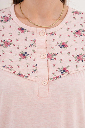 Flowery Collar Plus Size Maternity & Nursing Nightgown Powder - 6207