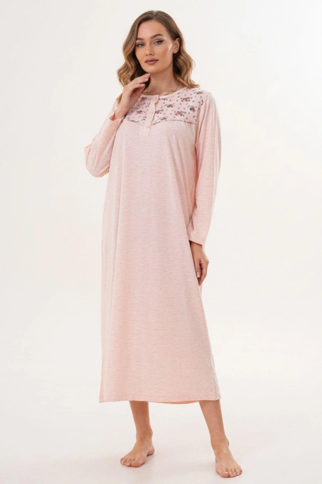 Flowery Collar Plus Size Maternity & Nursing Nightgown Powder - 6207