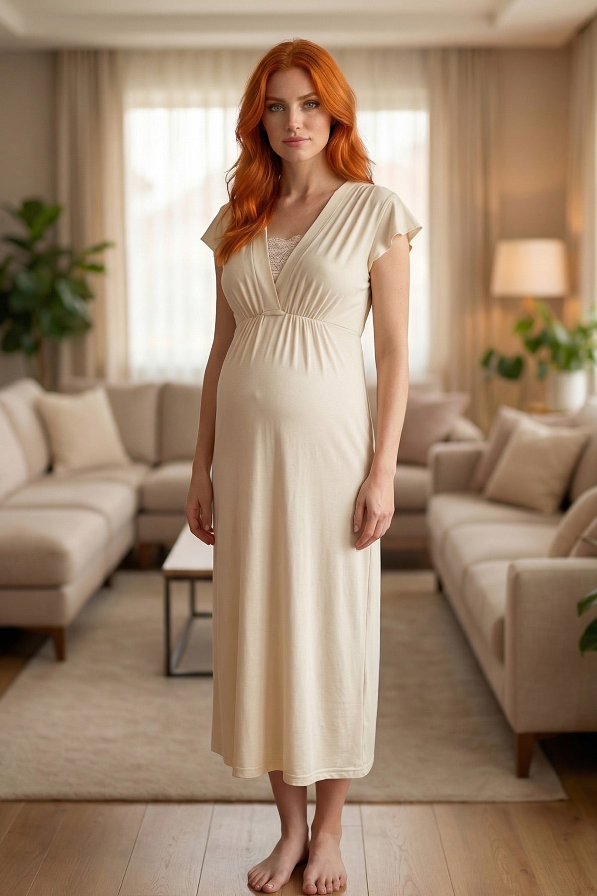 Lace Wrap Maternity & Nursing Nightgown Ecru - 6210