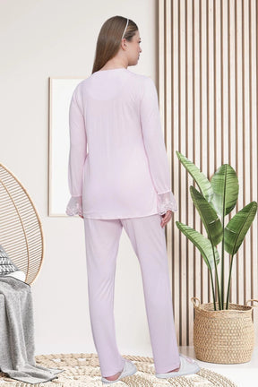 Lace Embroidered Maternity & Nursing Pajama Set Pink - 6300