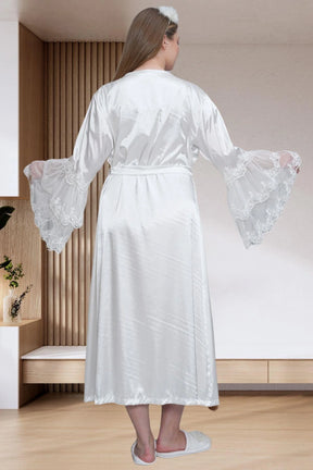 Lace Embroidered Maternity-Nursing Nightgown & Satin Robe Set Ecru - 6301