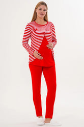 Relaxable Easy Breastfeeding Maternity & Nursing Pajama Set Red - 6303