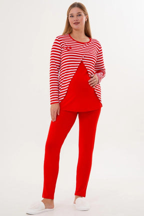 Relaxable Easy Breastfeeding Maternity & Nursing Pajama Set Red - 6303