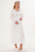 Lace Sleeve and Collar Maternity & Nursing Nightgown Ecru - 6305
