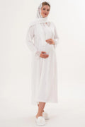 Lace Sleeve and Collar Maternity & Nursing Nightgown (with Scarf) Ecru - 6305s