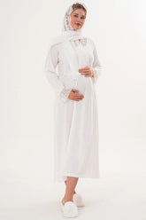Lace Sleeve and Collar Maternity & Nursing Nightgown (with Scarf) Ecru - 6305s