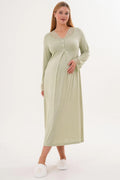 Lace Sleeve and Collar Maternity & Nursing Nightgown Green - 6305