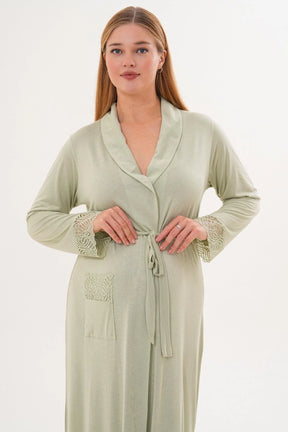 Lace Sleeve Long Maternity Robe Green - 6306