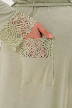 Lace Sleeve Long Maternity Robe Green - 6306