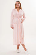 Lace Sleeve Long Maternity Robe Powder - 6306