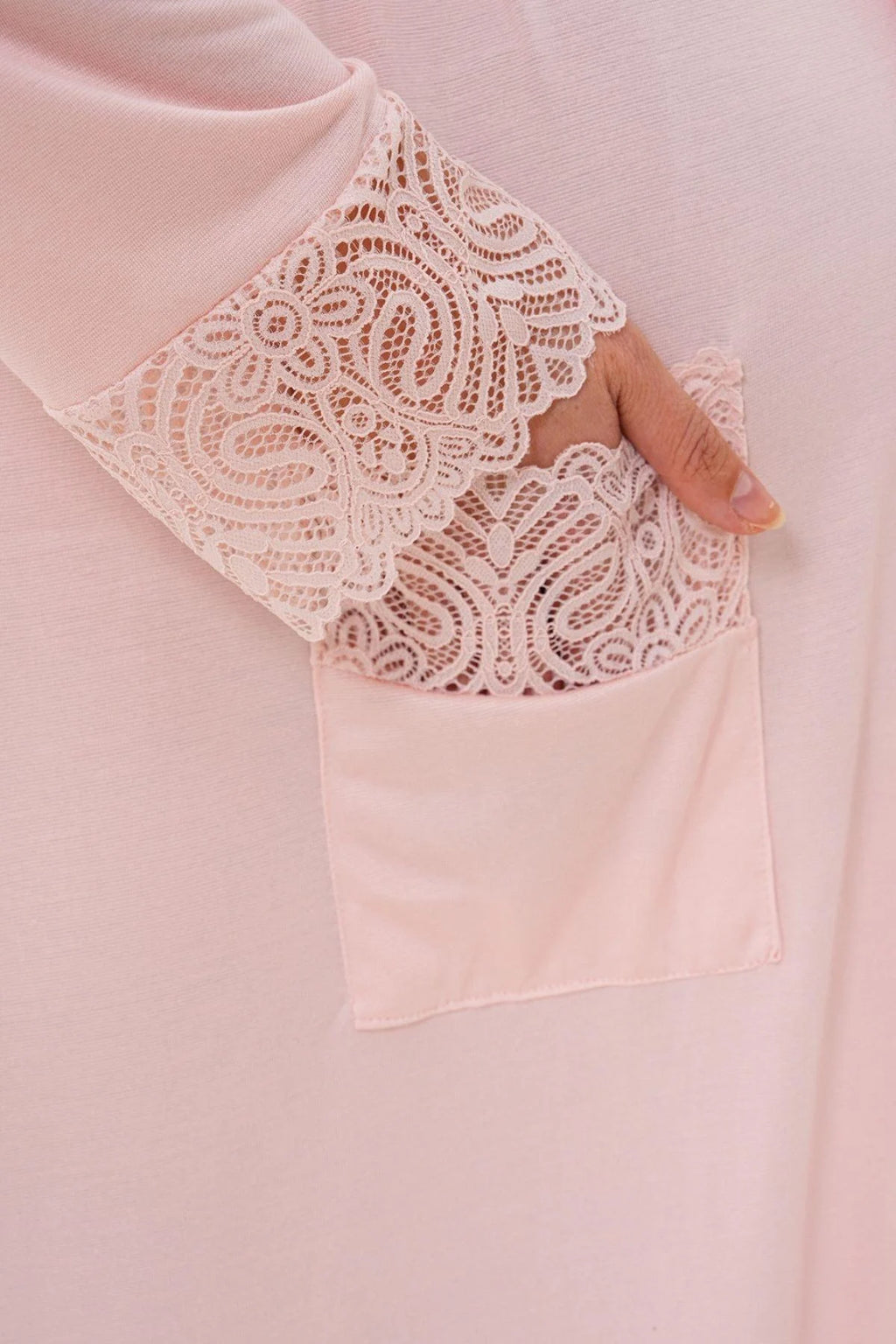Lace Sleeve and Collar 3-Piece Maternity-Nursing Pajama & Lace Sleeve Robe Set Powder - 6330