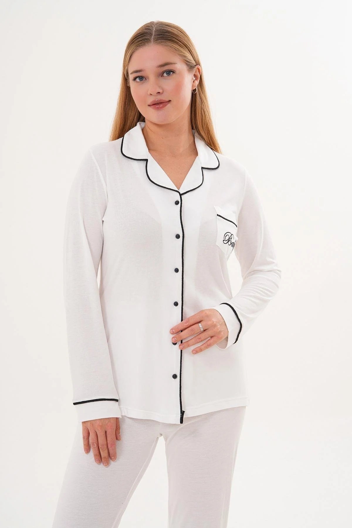Bias Baby Printed 3-Piece Maternity-Nursing Pajama & Robe Set Ecru - 6333