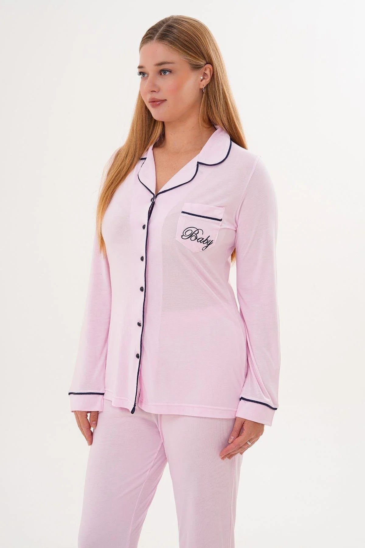 Bias Baby Printed 3-Piece Maternity-Nursing Pajama & Robe Set Pink - 6333