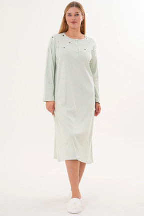 Heart and Star Printed Plus Size Maternity & Nursing Nightgown Green - 6310