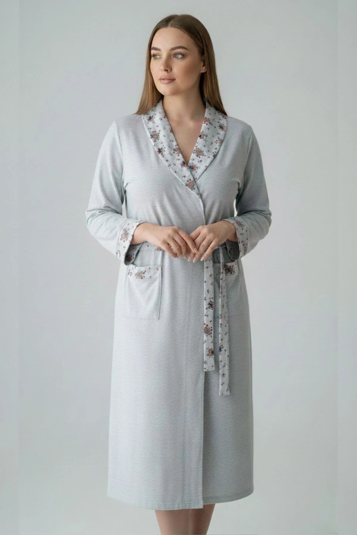 Patterned Plus Size Maternity Robe Blue - 6311