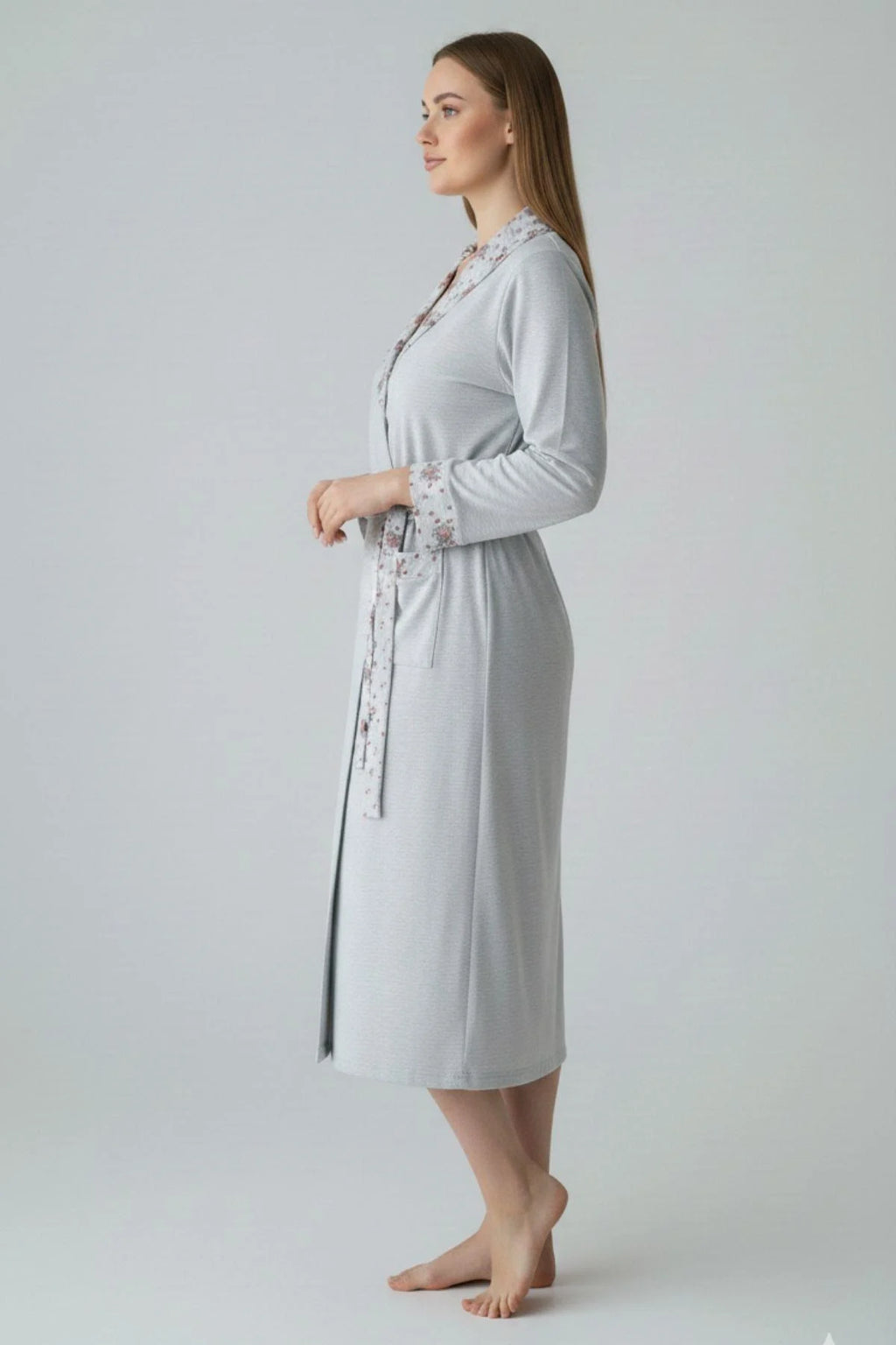 Patterned Plus Size Maternity Robe Blue - C6311