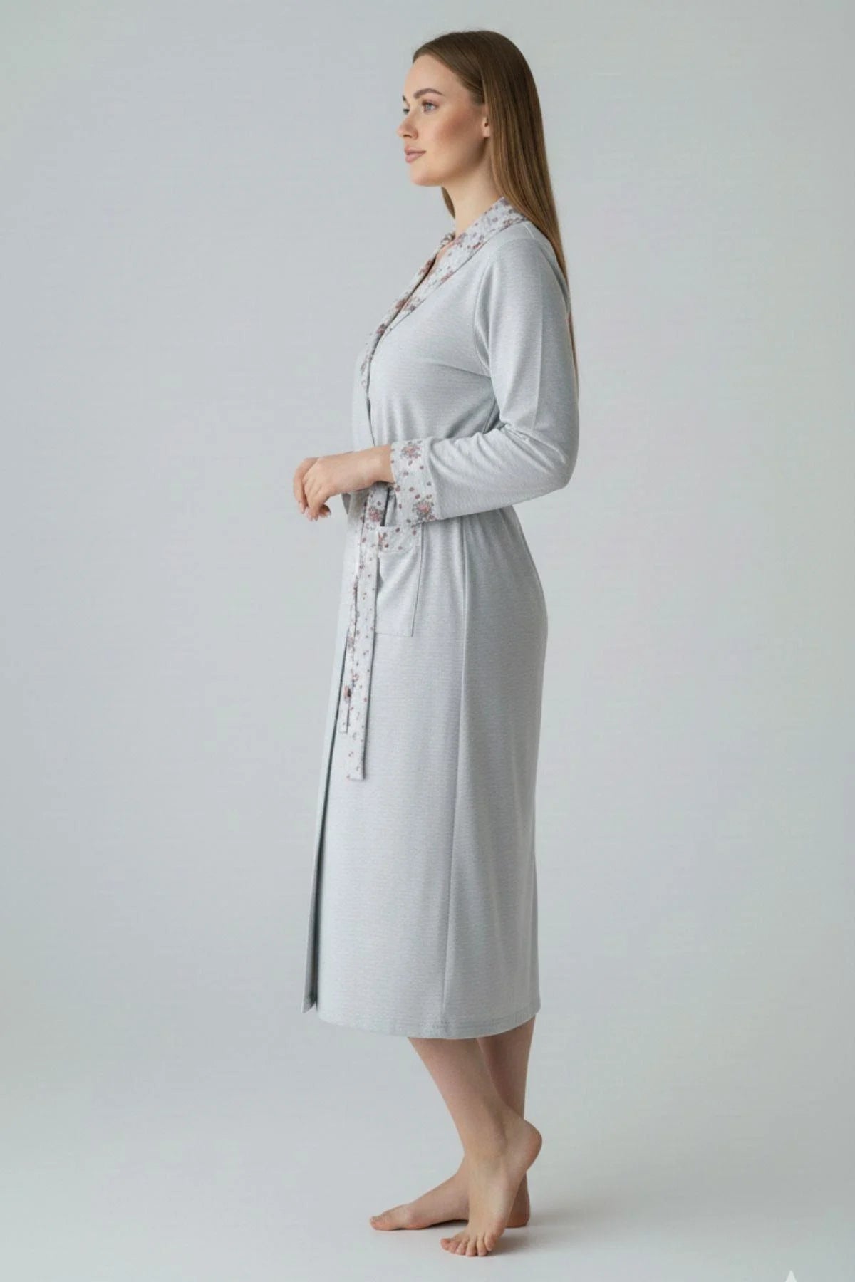 Patterned Plus Size Maternity Robe Blue - C6311
