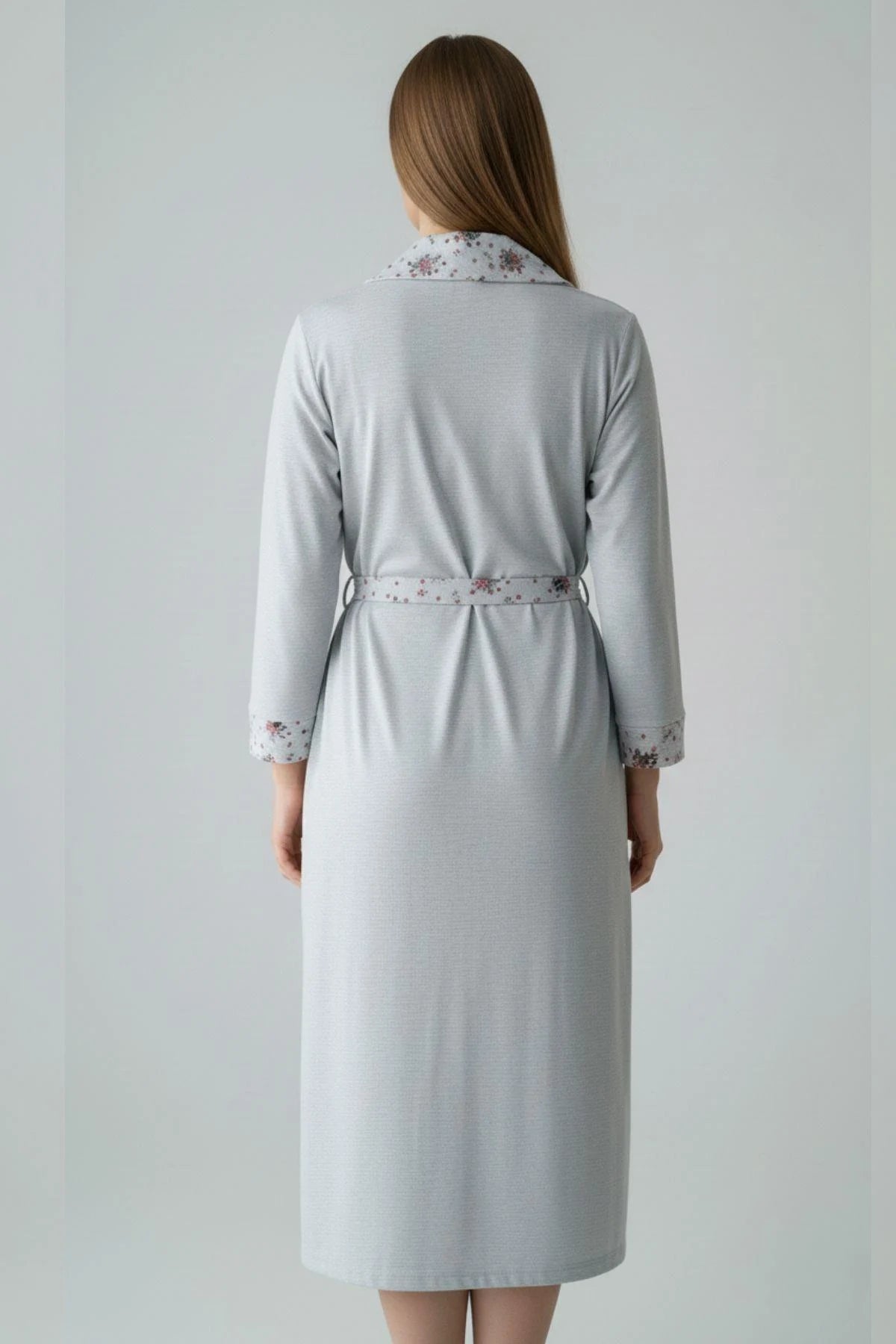 Patterned Plus Size Maternity Robe Blue - C6311