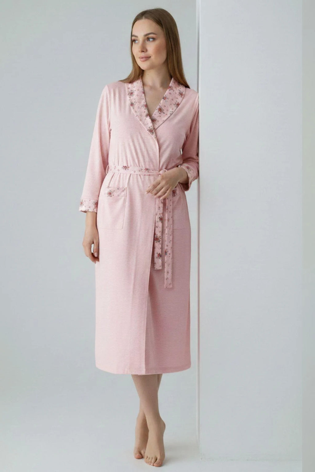 Patterned Plus Size Maternity Robe Powder - C6311