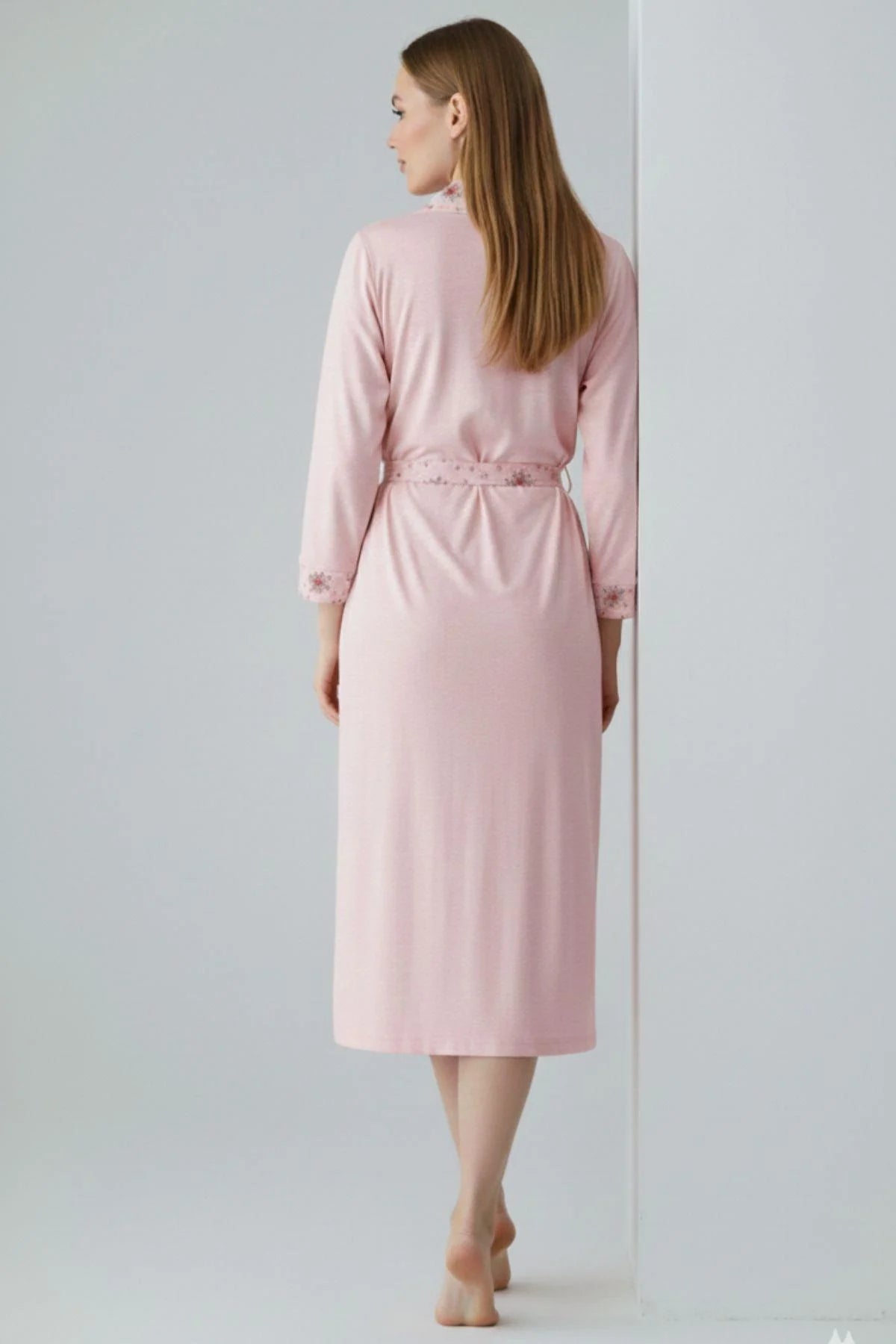 Patterned Plus Size Maternity Robe Powder - C6311
