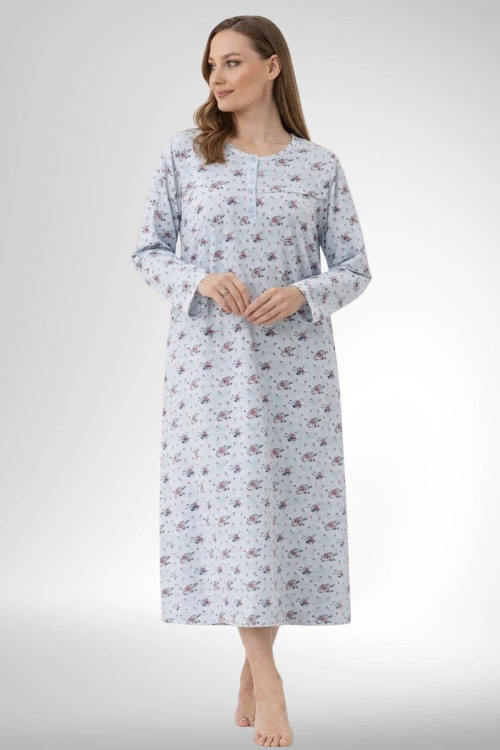 Patterned Plus Size Maternity-Nursing Nightgown & Robe Set Blue - 6312