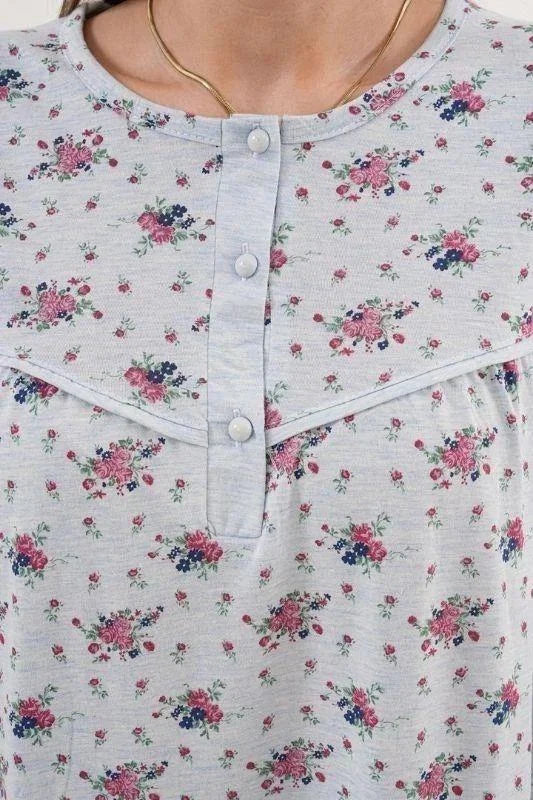 Patterned Plus Size Maternity-Nursing Nightgown & Robe Set Blue - 6312