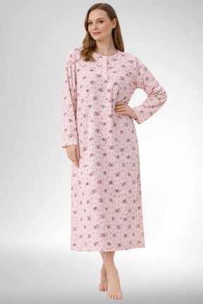 Patterned Plus Size Maternity-Nursing Nightgown & Robe Set Powder - 6312