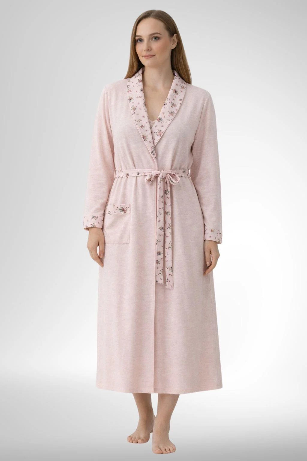 Patterned Plus Size Maternity-Nursing Nightgown & Robe Set Powder - 6312
