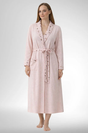 Patterned Plus Size Maternity-Nursing Nightgown & Robe Set Powder - 6312