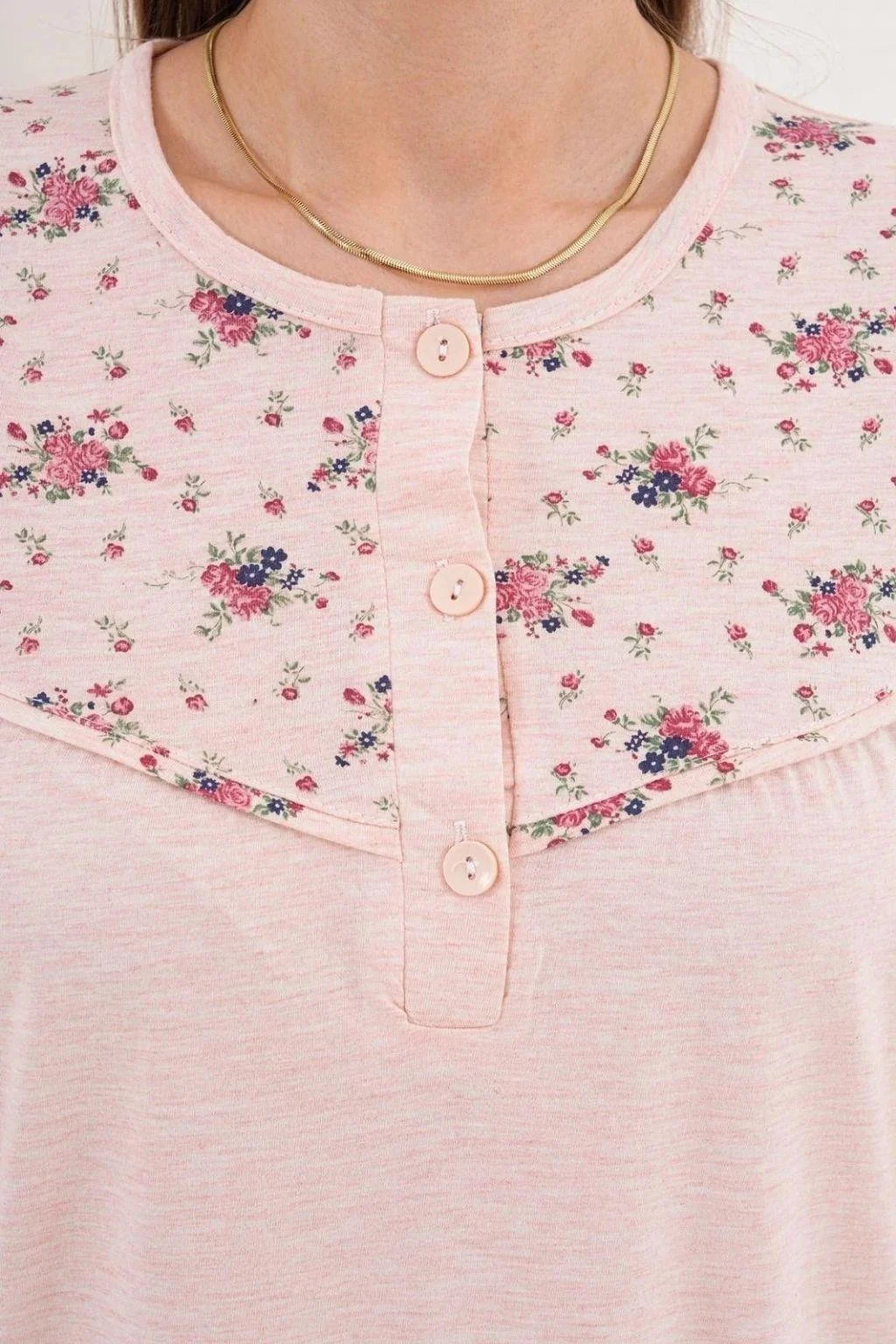 Patterned Collar Plus Size Maternity Feeding-Friendly Nightgown & Robe Set Powder - C6313