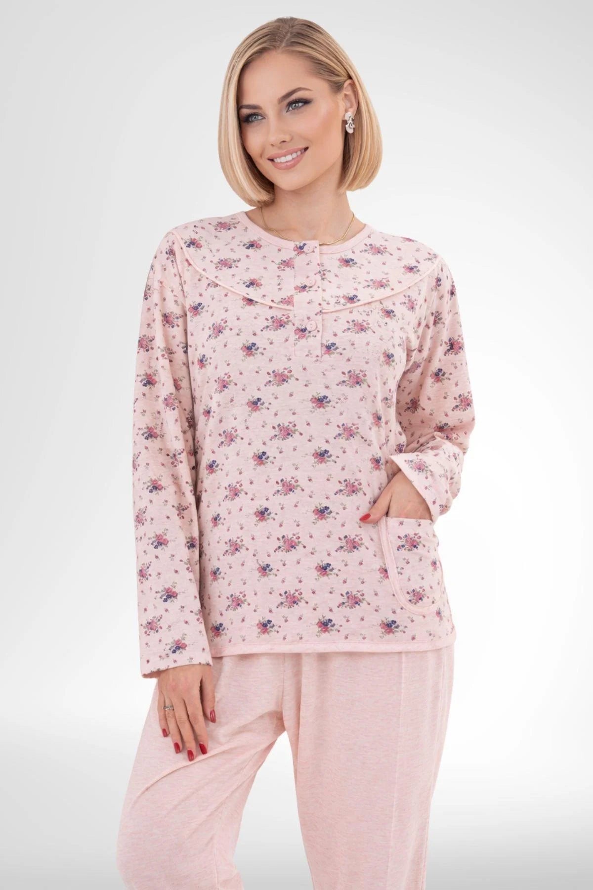 Patterned Plus Size Maternity & Nursing Pajama Set Powder - 6314