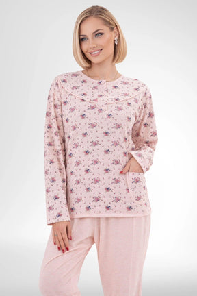 Patterned Plus Size Maternity & Nursing Pajama Set Powder - 6314