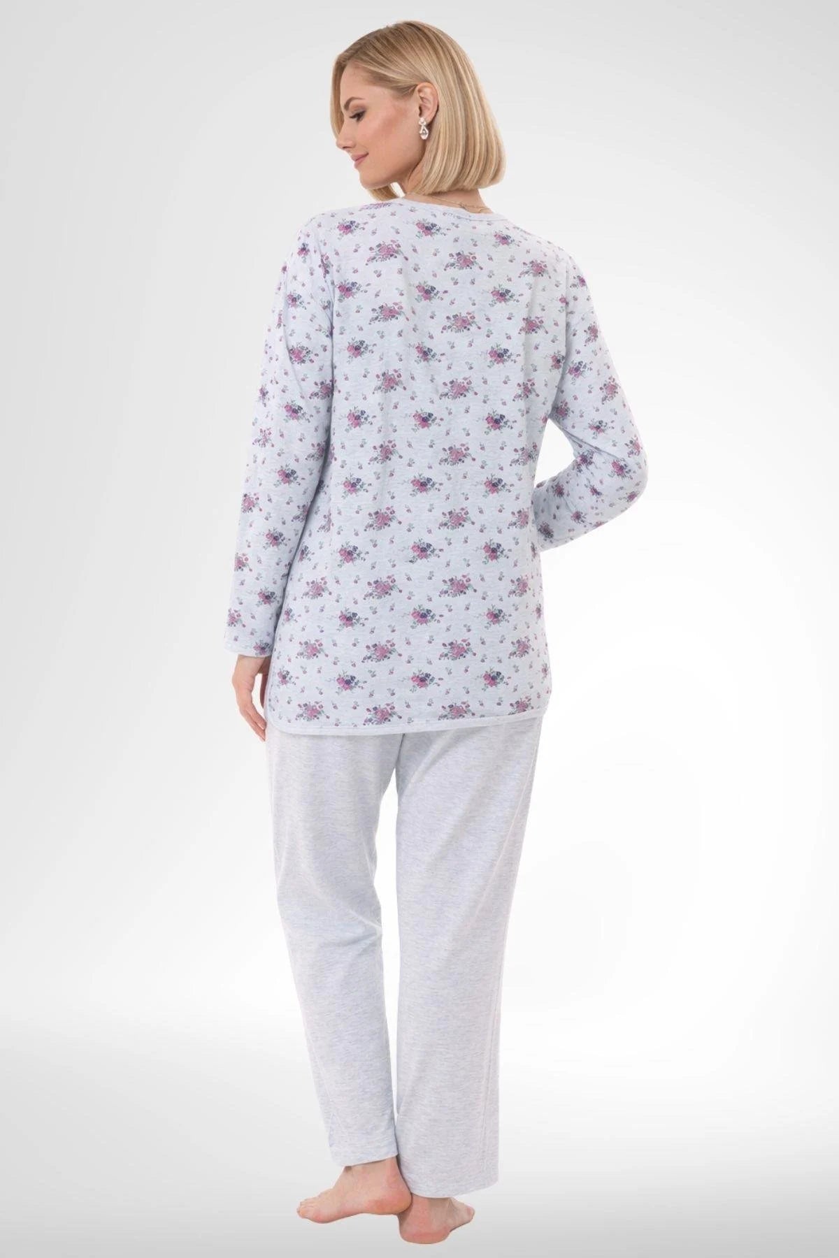 Patterned Buttoned Plus Size Maternity & Nursing Pajama Set Blue - 6315