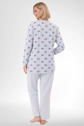 Patterned Buttoned Plus Size Maternity & Nursing Pajama Set Blue - 6315