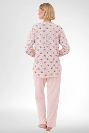 Patterned Buttoned Plus Size Maternity & Nursing Pajama Set Powder - 6315