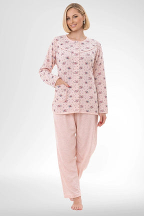 Patterned Buttoned Plus Size Maternity & Nursing Pajama Set Powder - 6315