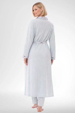 Patterned Plus Size 3 Piece Maternity-Nursing Pajama & Robe Set Blue - 6316