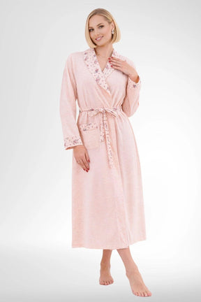 Patterned Plus Size 3 Piece Maternity-Nursing Pajama & Robe Set Powder - 6316