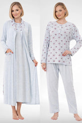 Patterned Plus Size 4-Piece Maternity-Nursing Set Blue - 6320