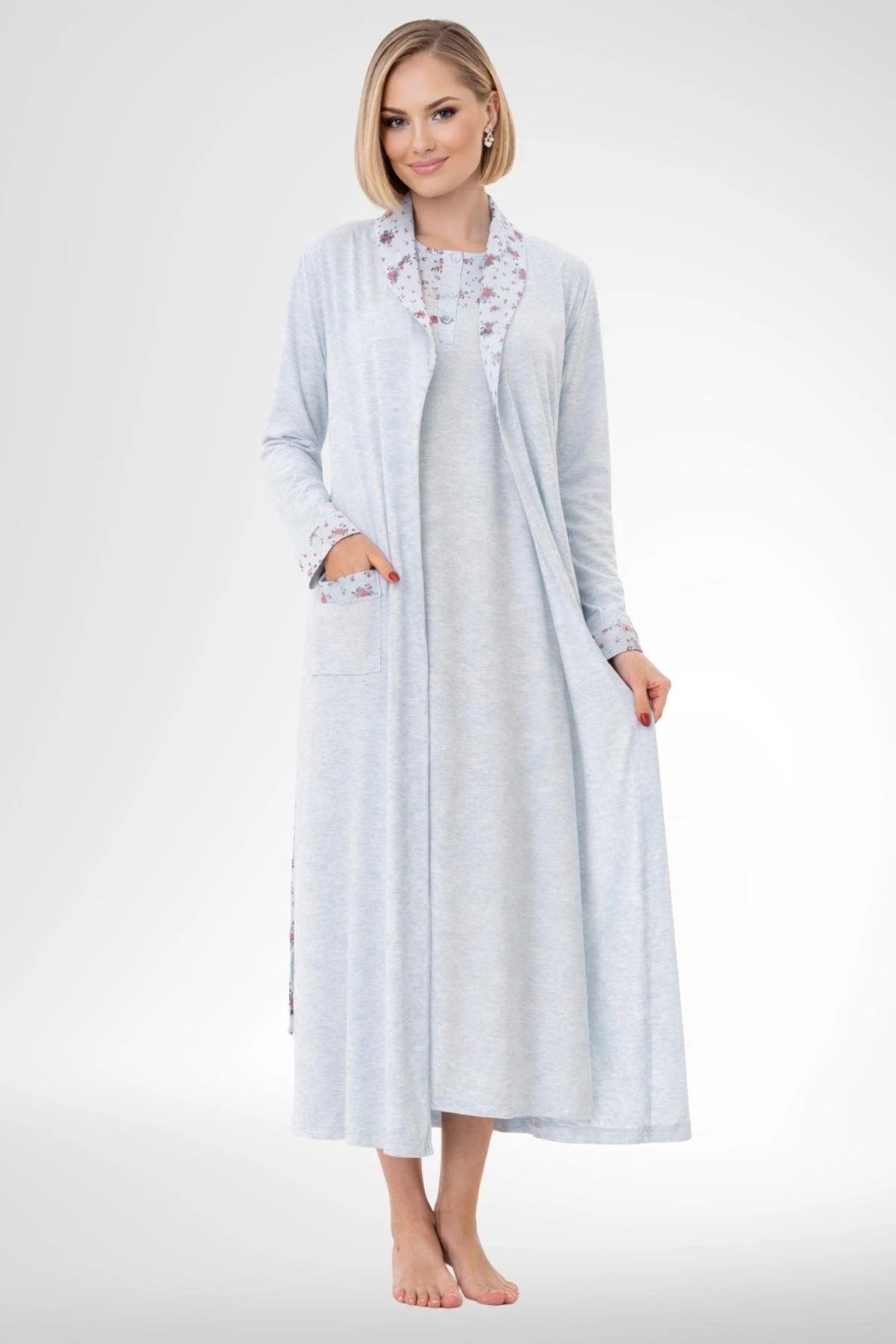 Patterned Plus Size 4-Piece Maternity-Nursing Set Blue - 6320