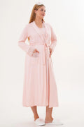 Lace Sleeve and Collar Maternity Feeding-Friendly Nightgown & Lace Sleeve Robe Set Powder - C6331