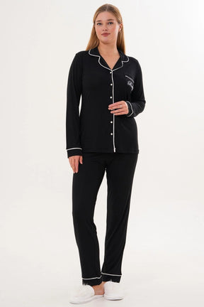 Bias Baby Printed 3-Piece Maternity-Nursing Pajama & Robe Set Black - 6333