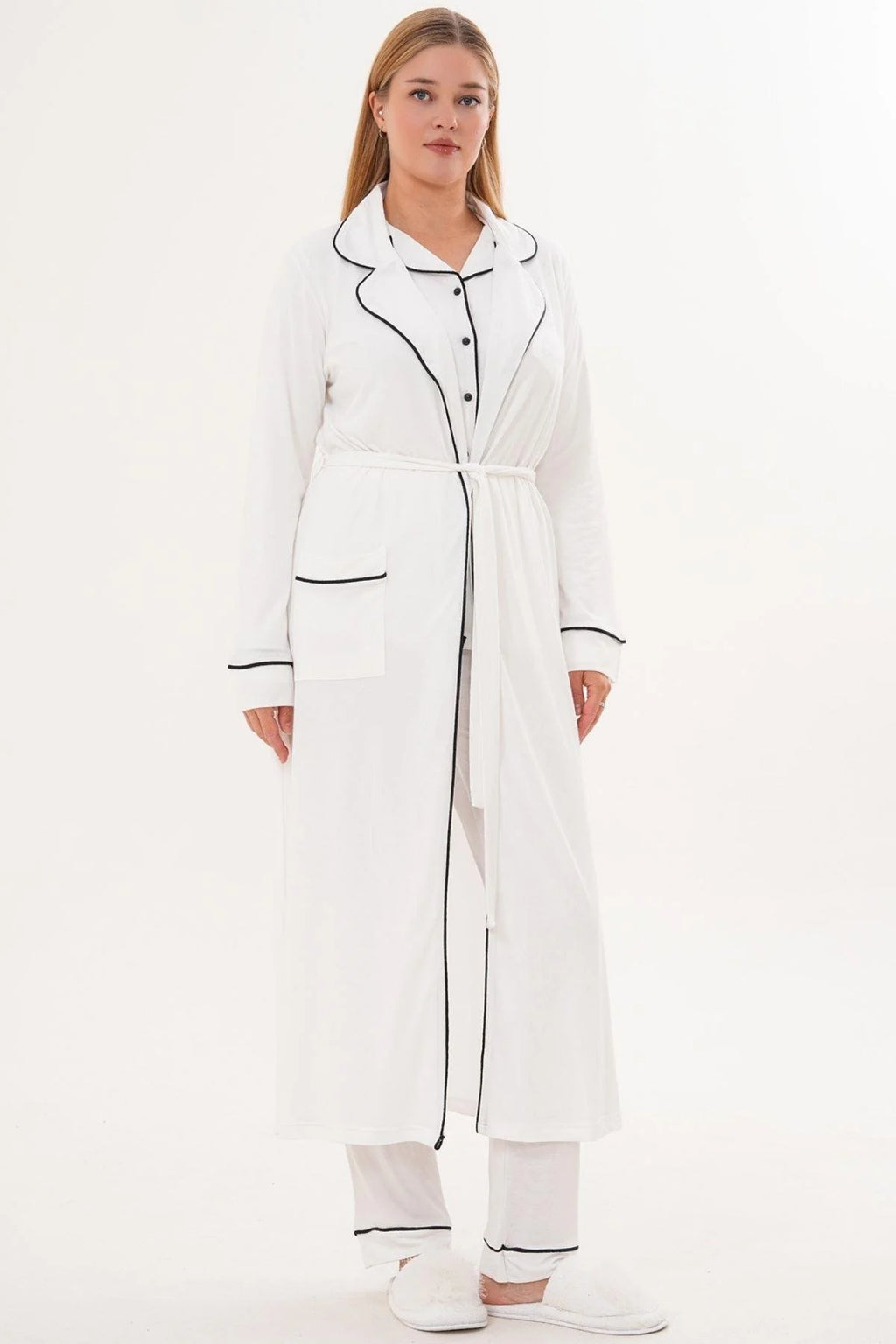Bias Baby Printed 3-Piece Maternity-Nursing Pajama & Robe Set Ecru - 6333